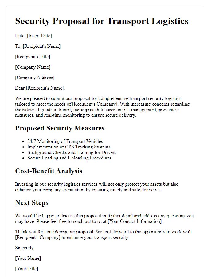 Letter template of security proposal for transport security logistics