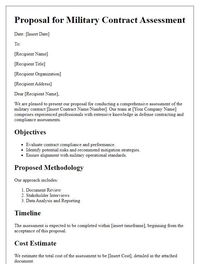 Letter template of military contract assessment proposal