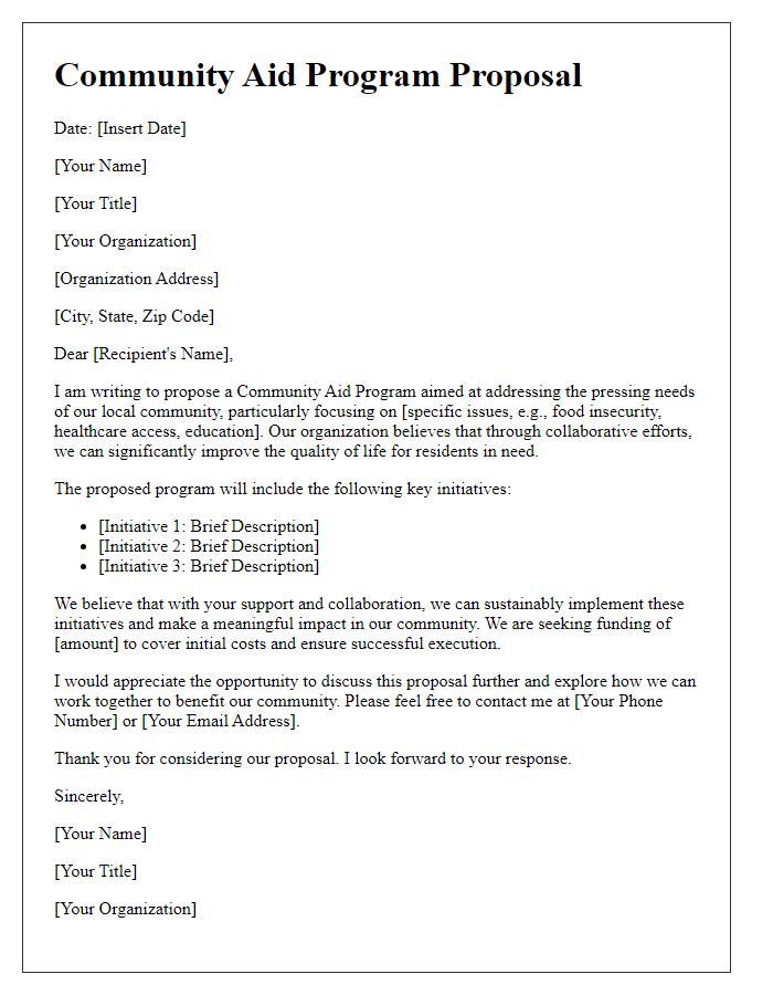 Letter template of community aid program proposal