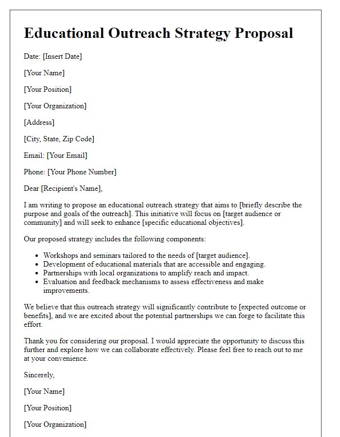 Letter template of educational outreach strategy proposal