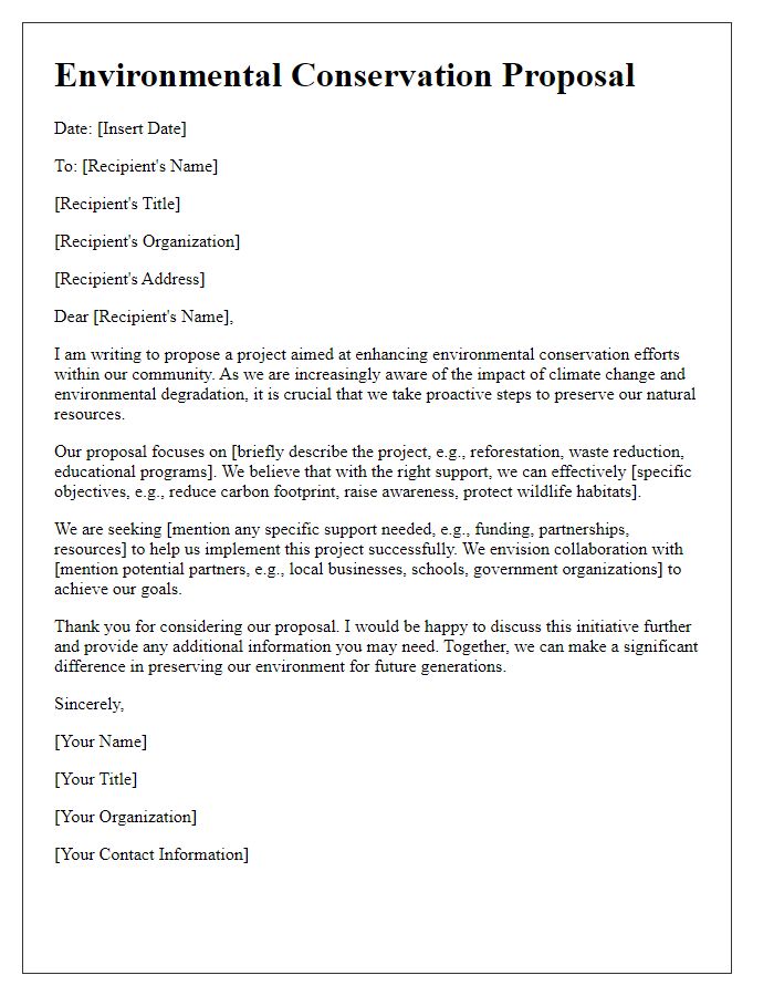 Letter template of environmental conservation proposal