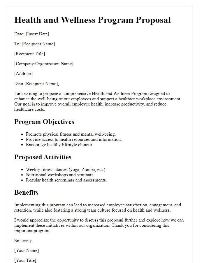 Letter template of health and wellness program proposal