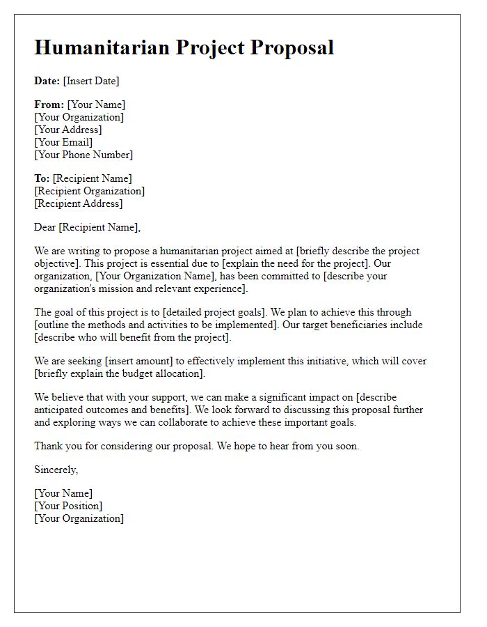 Letter template of humanitarian project proposal