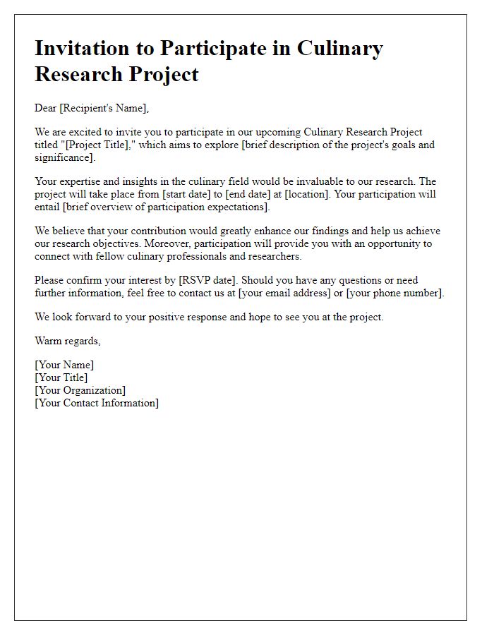 Letter template of culinary research project invitation