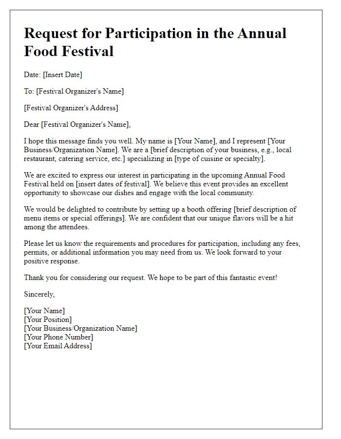 Letter template of food festival participation request