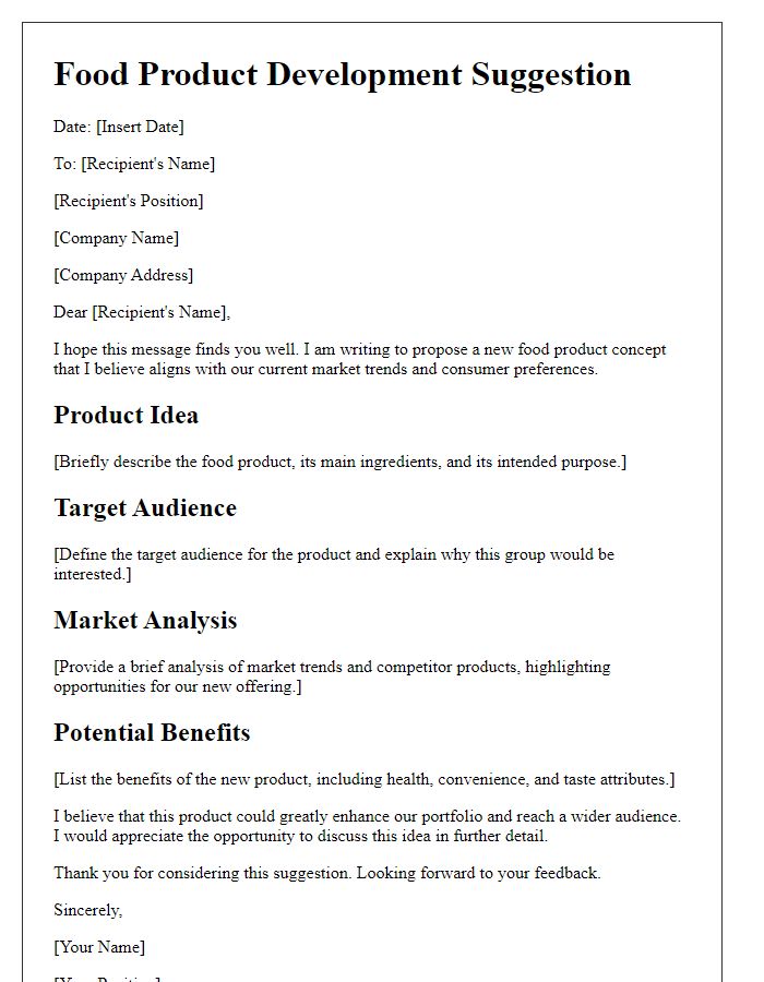 Letter template of food product development suggestion