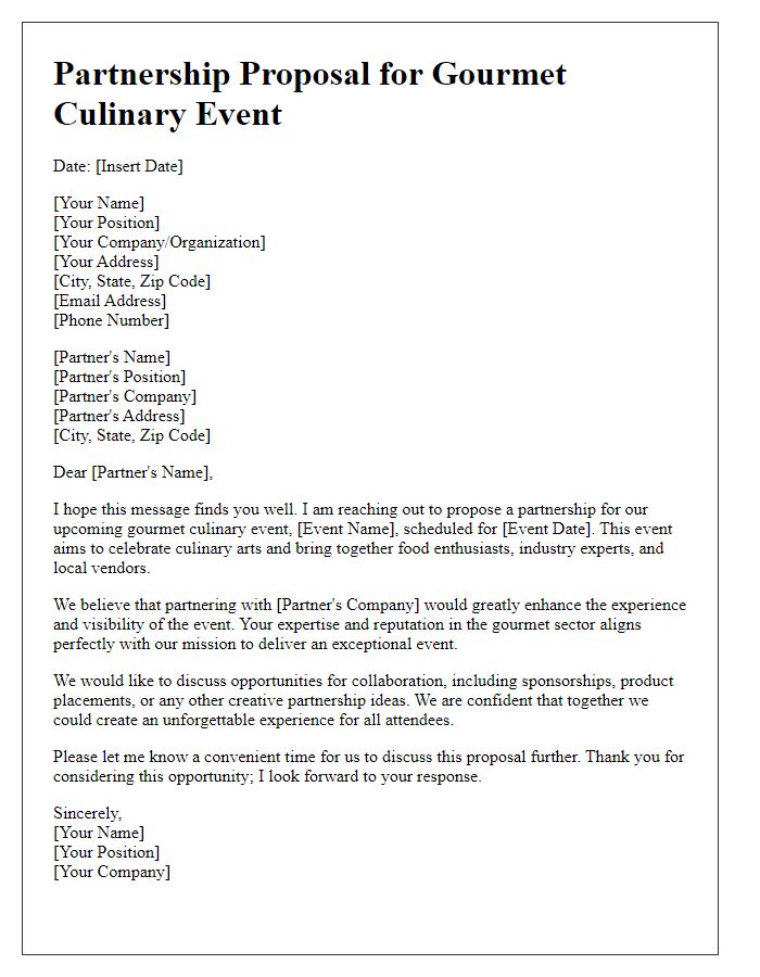 Letter template of gourmet event partnership request