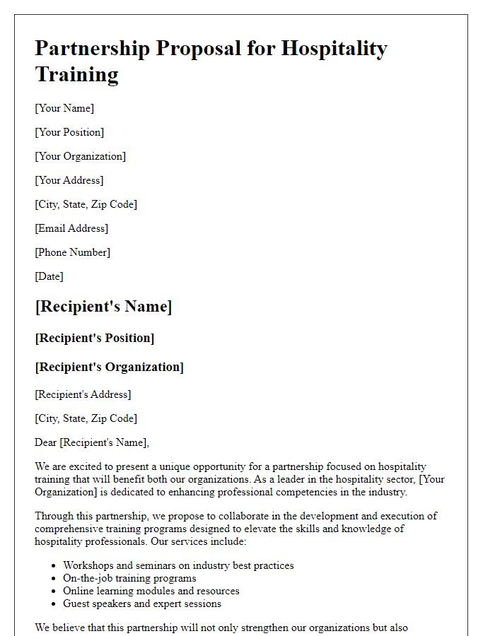 Letter template of hospitality training partnership offer