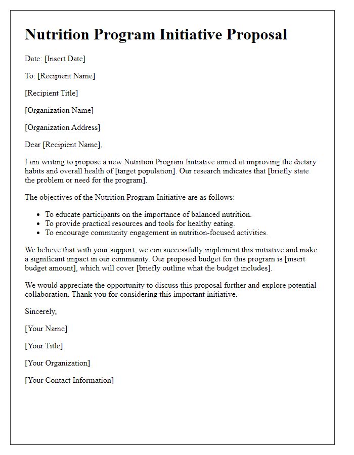 Letter template of nutrition program initiative proposal