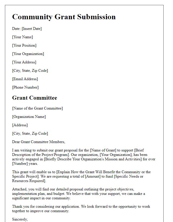 Letter template of community grant submission