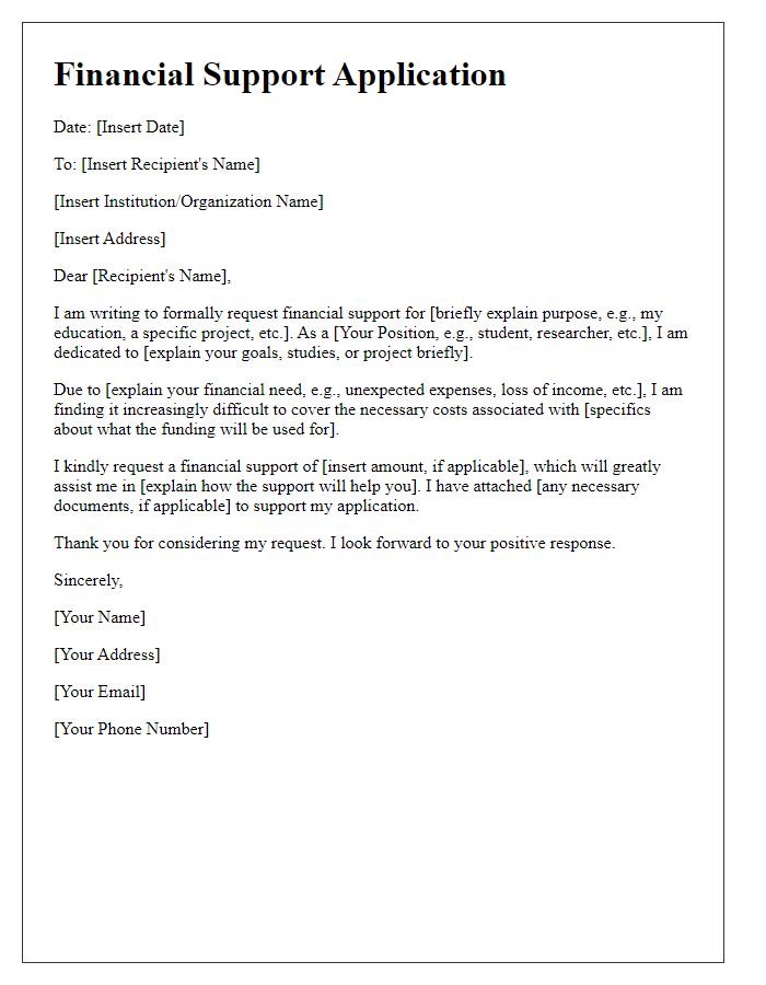 Letter template of financial support application