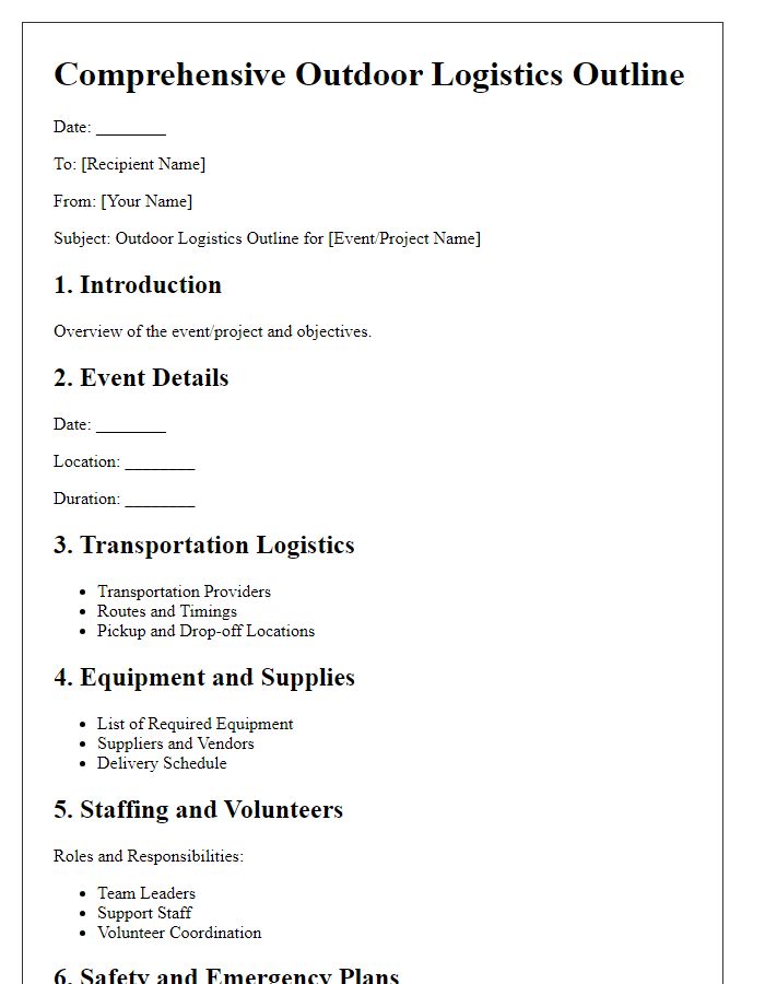 Letter template of comprehensive outdoor logistics outline