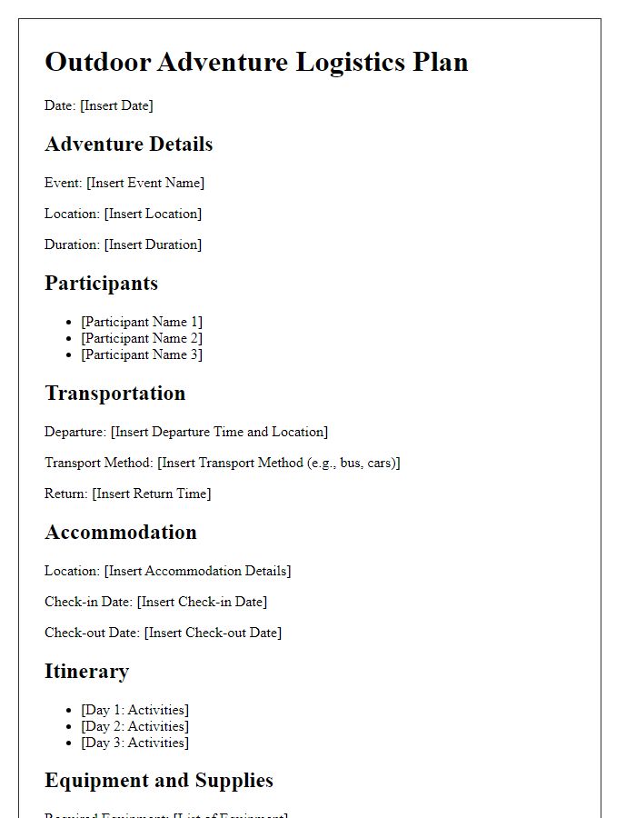 Letter template of detailed logistics for outdoor adventures