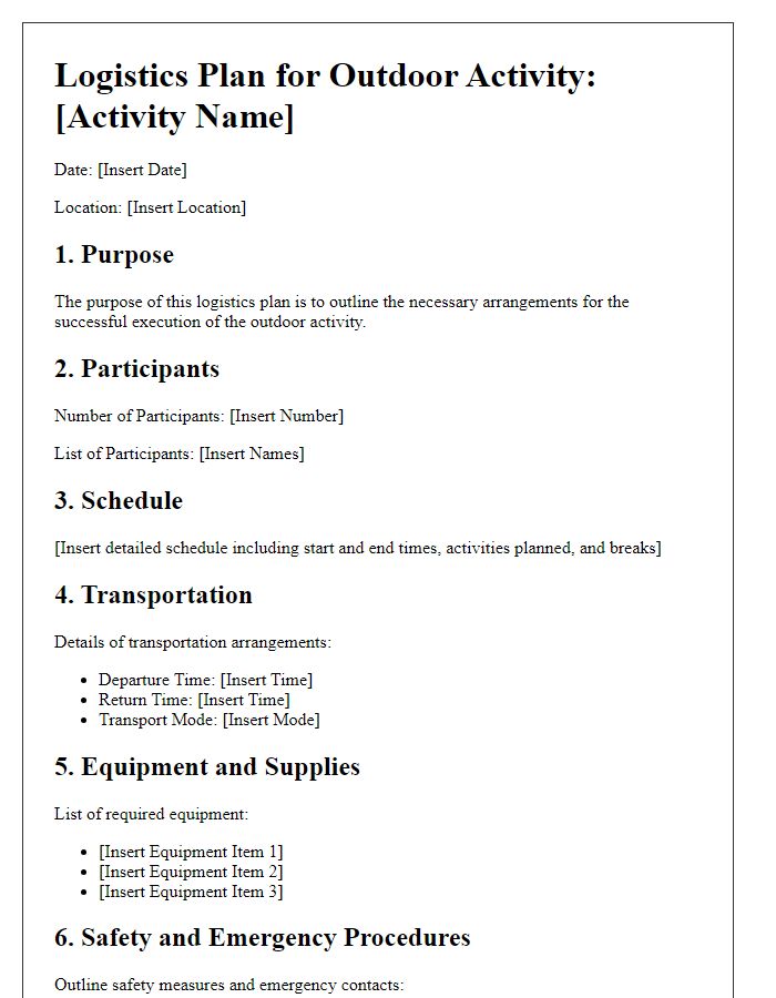 Letter template of logistics plan for outdoor activities