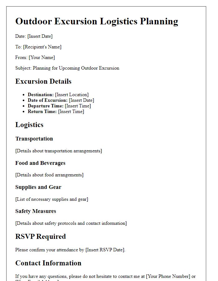 Letter template of outdoor excursion logistics planning