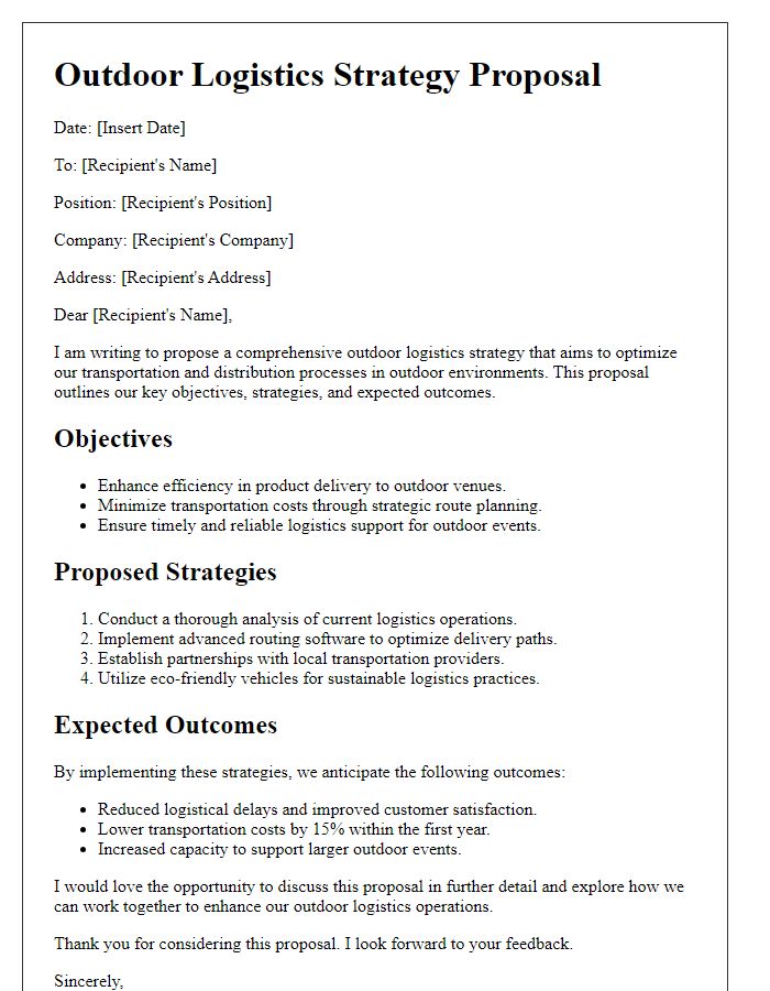 Letter template of outdoor logistics strategy proposal