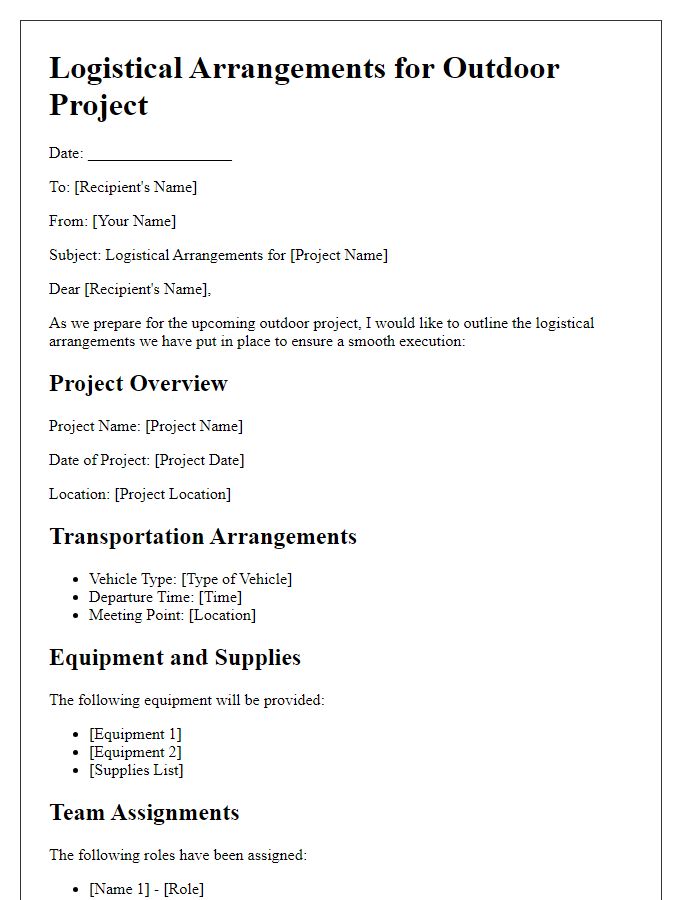 Letter template of outdoor project logistical arrangements