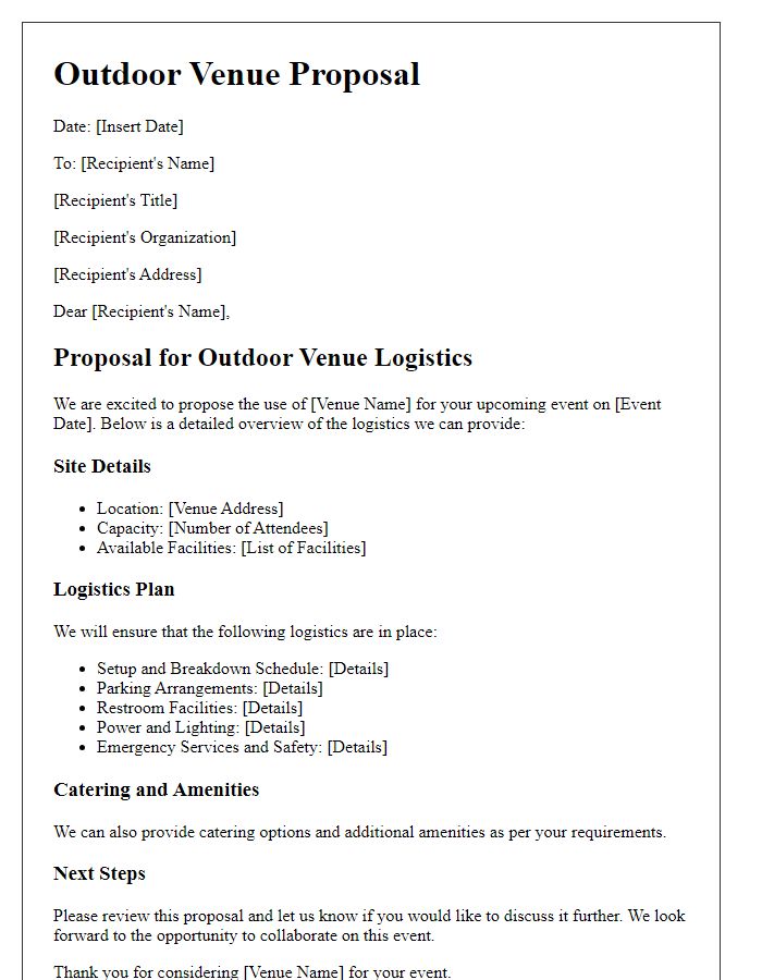 Letter template of outdoor venue proposal logistics