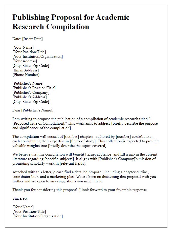 Letter template of publishing proposal for academic research compilation