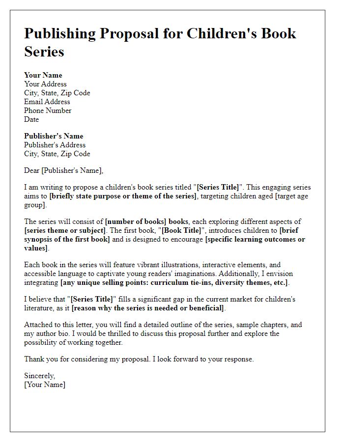 Letter template of publishing proposal for children's book series