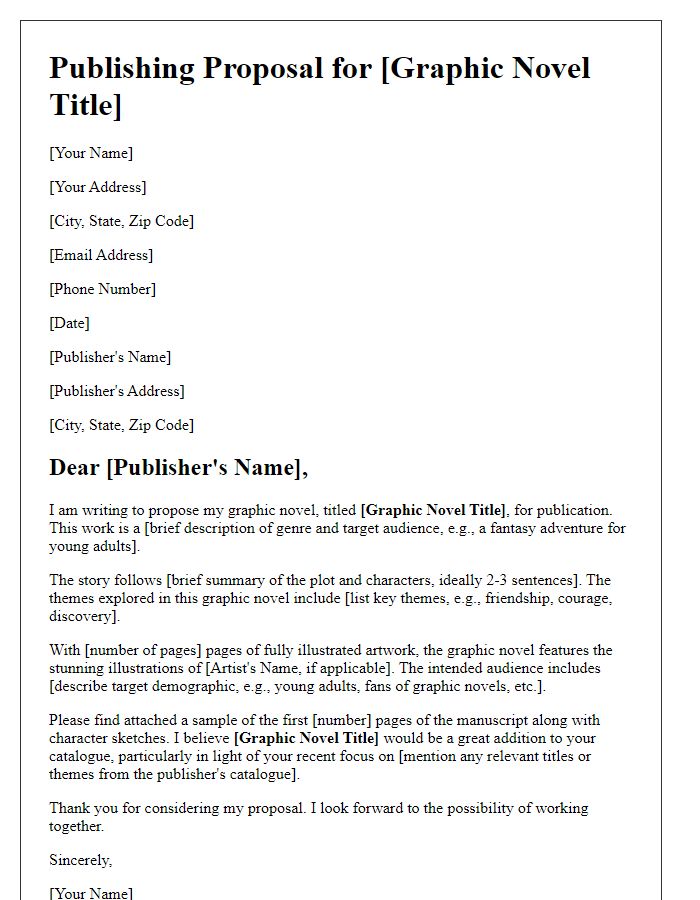 Letter template of publishing proposal for a graphic novel