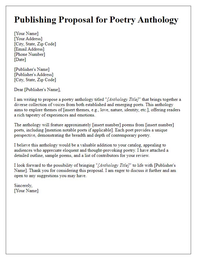 Letter template of publishing proposal for poetry anthology