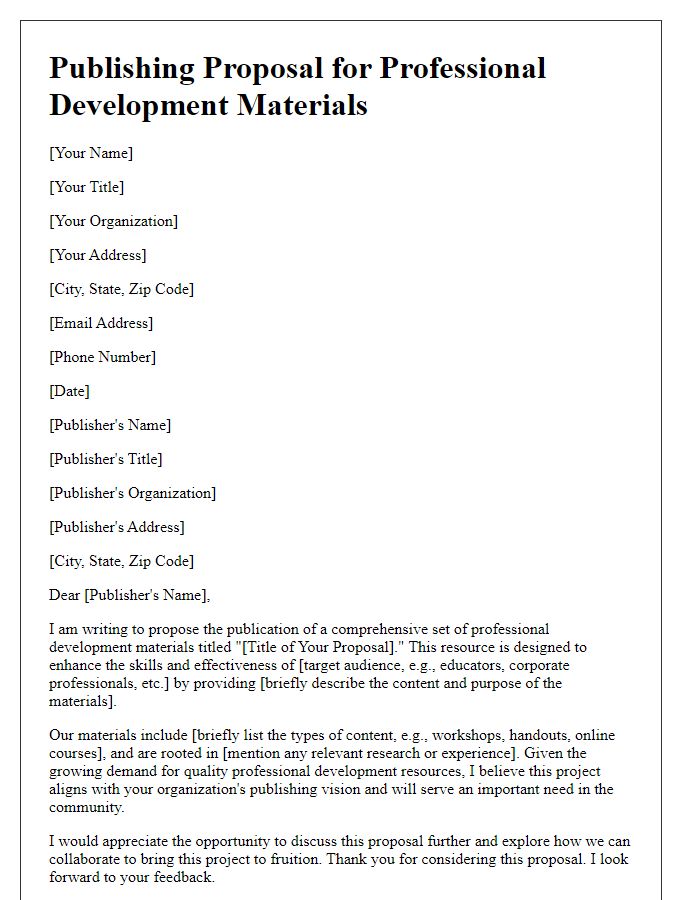 Letter template of publishing proposal for professional development materials