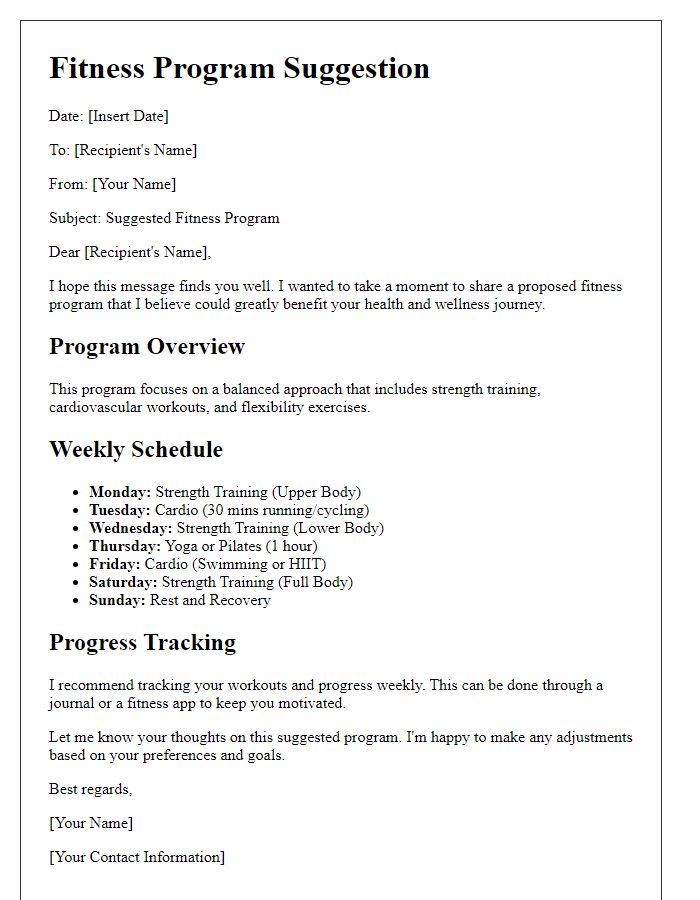 Letter template of fitness program suggestion