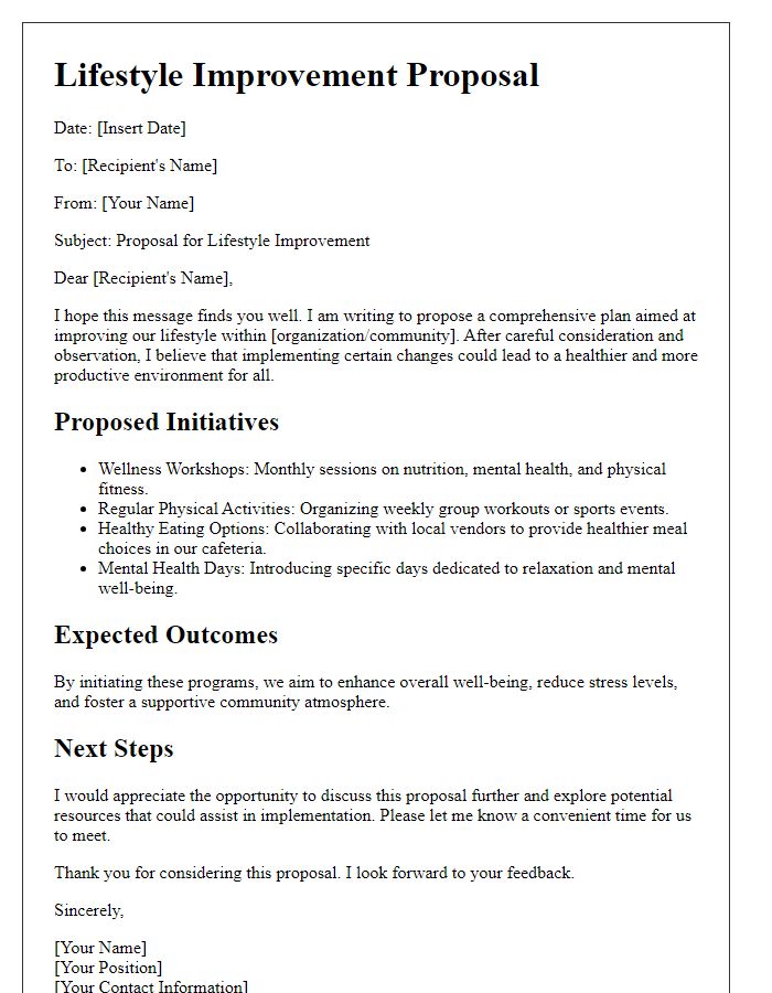 Letter template of lifestyle improvement proposal