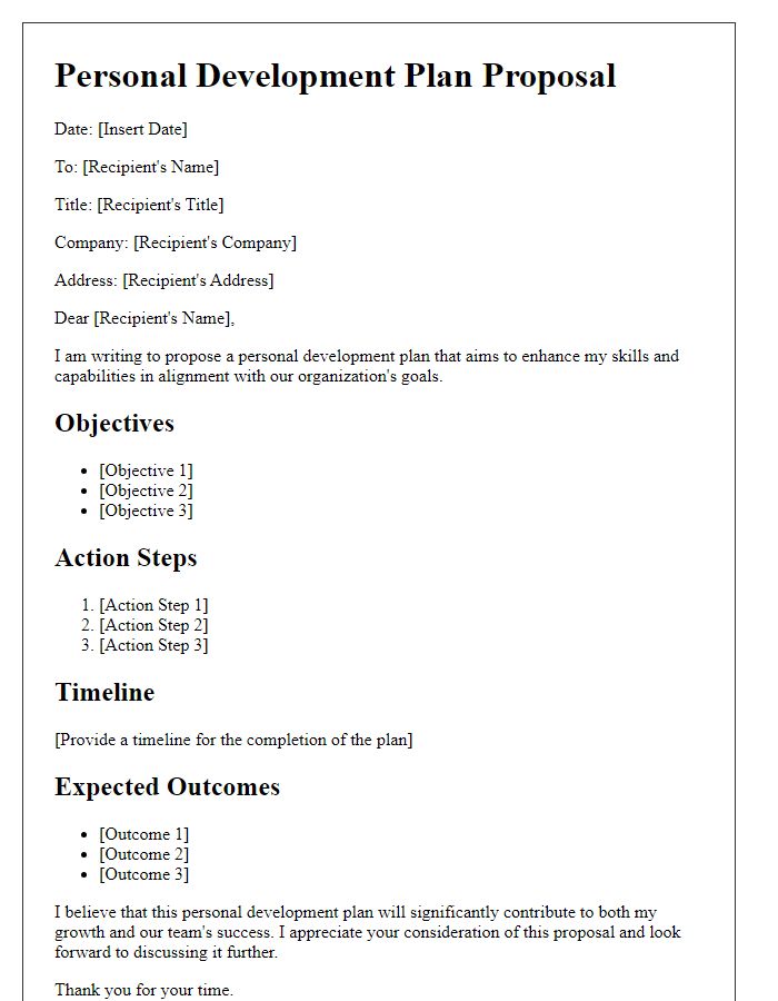 Letter template of personal development plan proposal