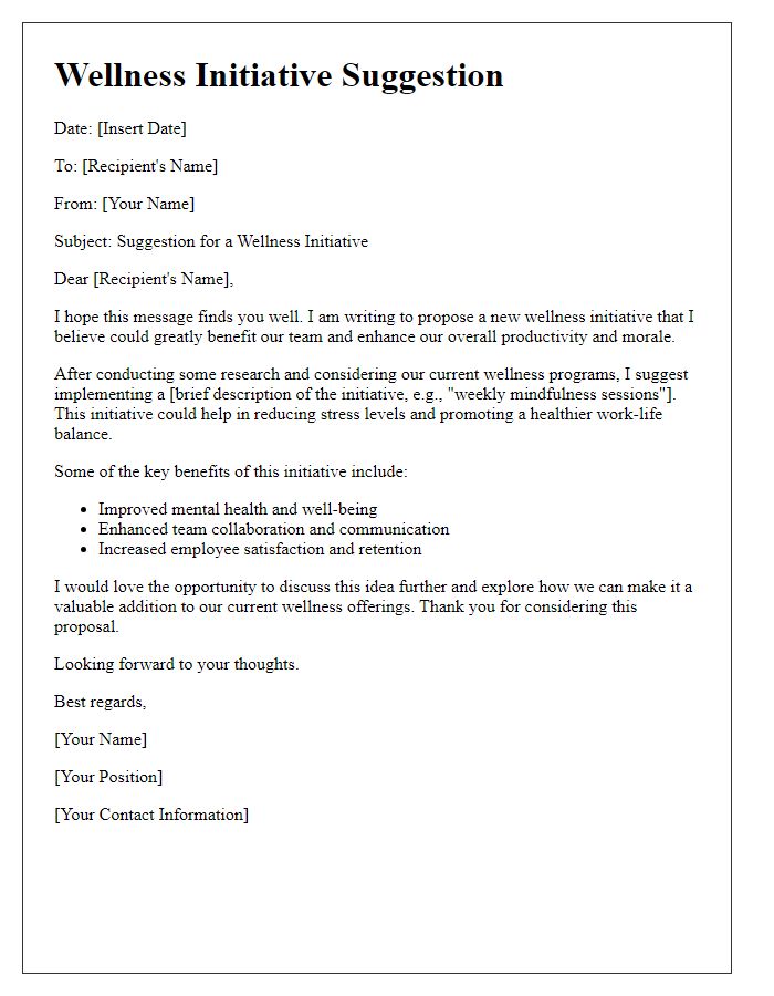 Letter template of wellness initiative suggestion