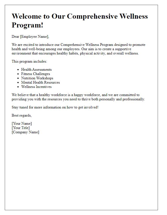 Letter template of comprehensive wellness program introduction