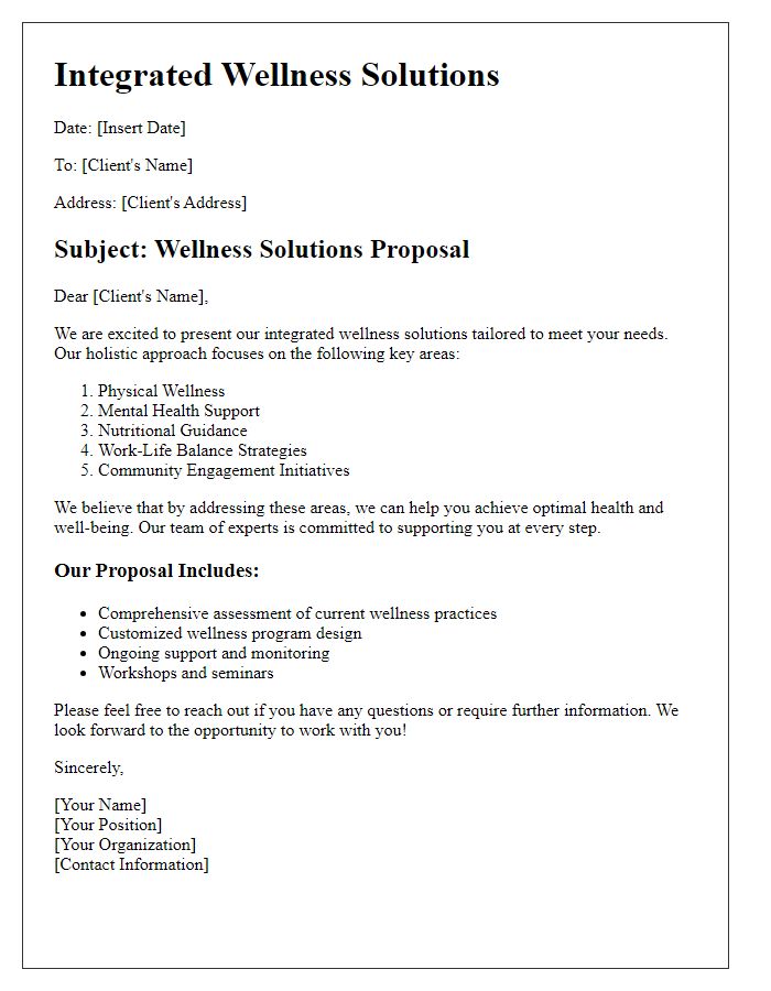 Letter template of integrated wellness solutions outline