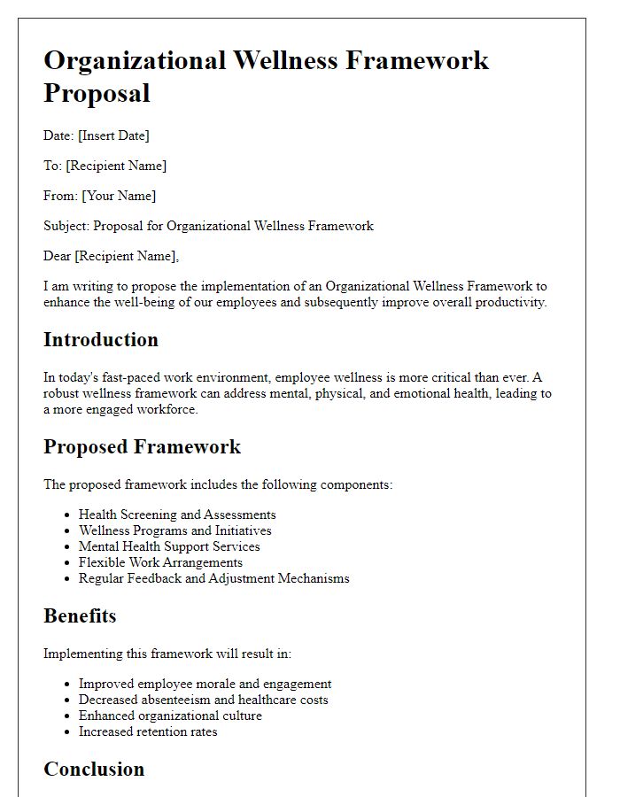 Letter template of organizational wellness framework proposal