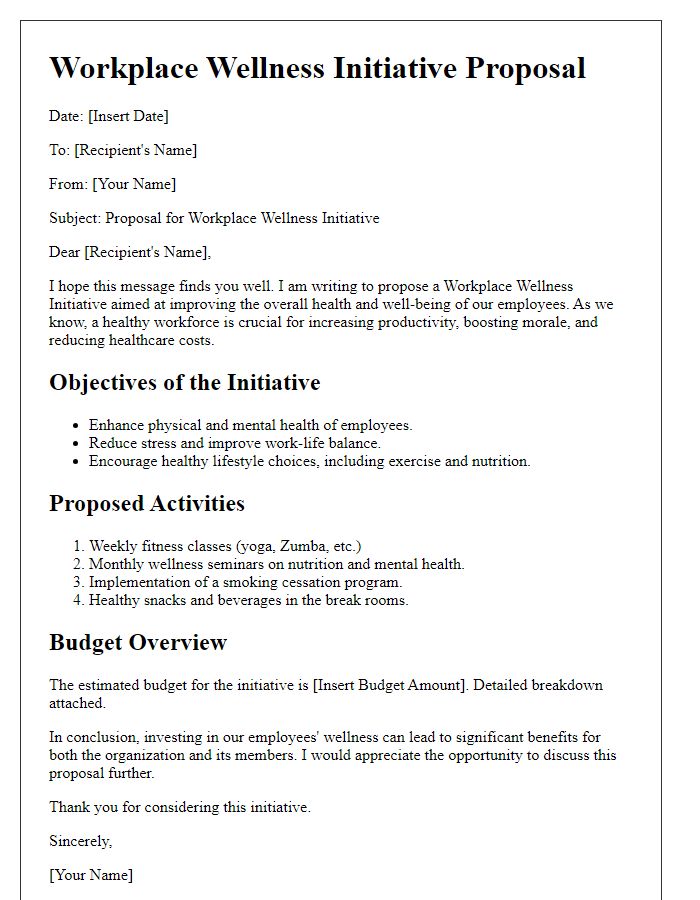 Letter template of workplace wellness initiative proposal