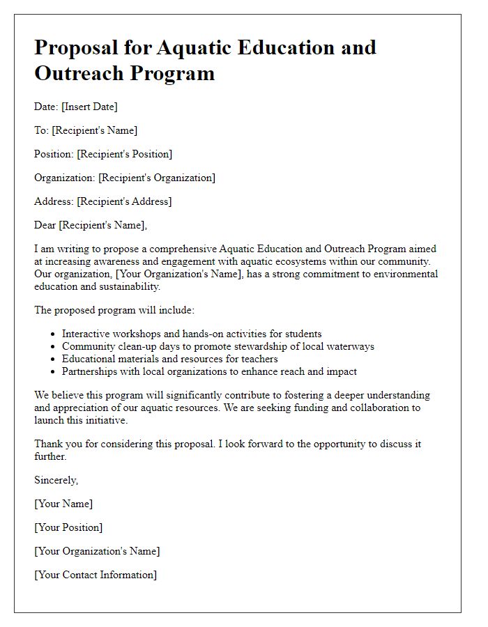 Letter template of aquatic education and outreach proposal