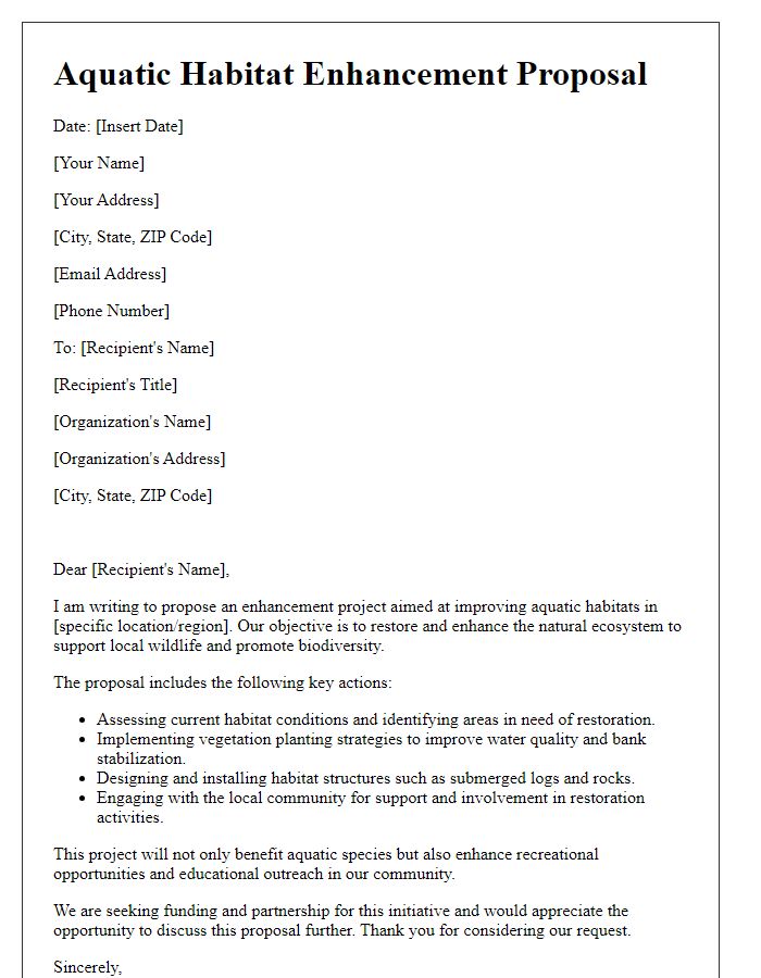 Letter template of aquatic habitat enhancement proposal