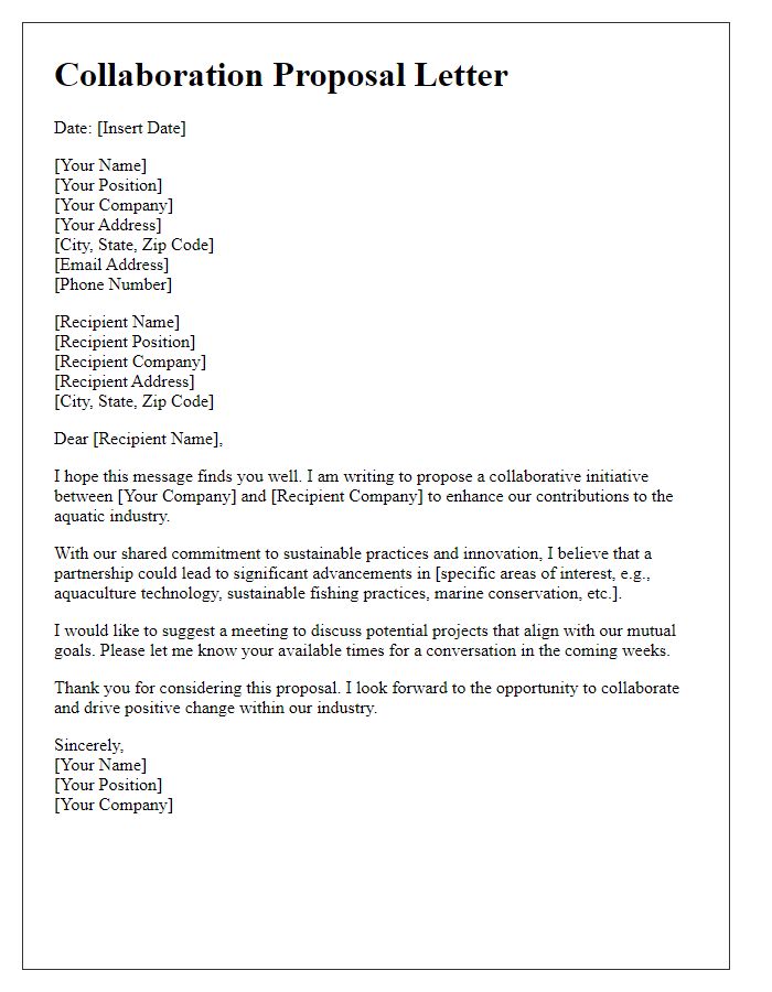 Letter template of aquatic industry collaboration proposal