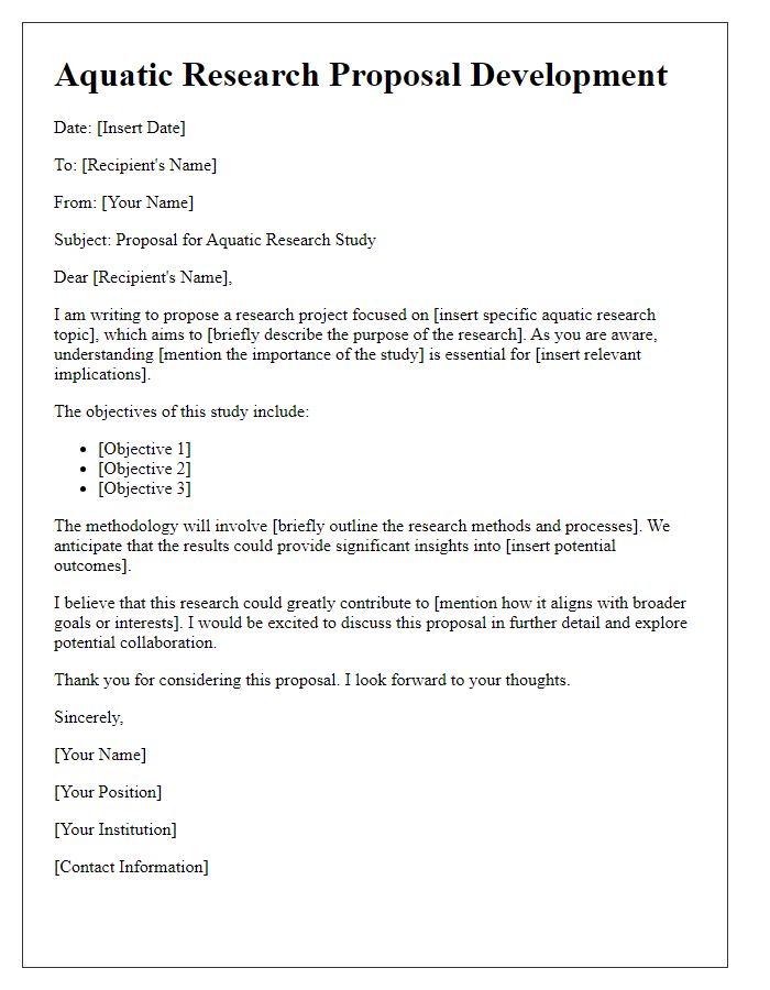 Letter template of aquatic research proposal development