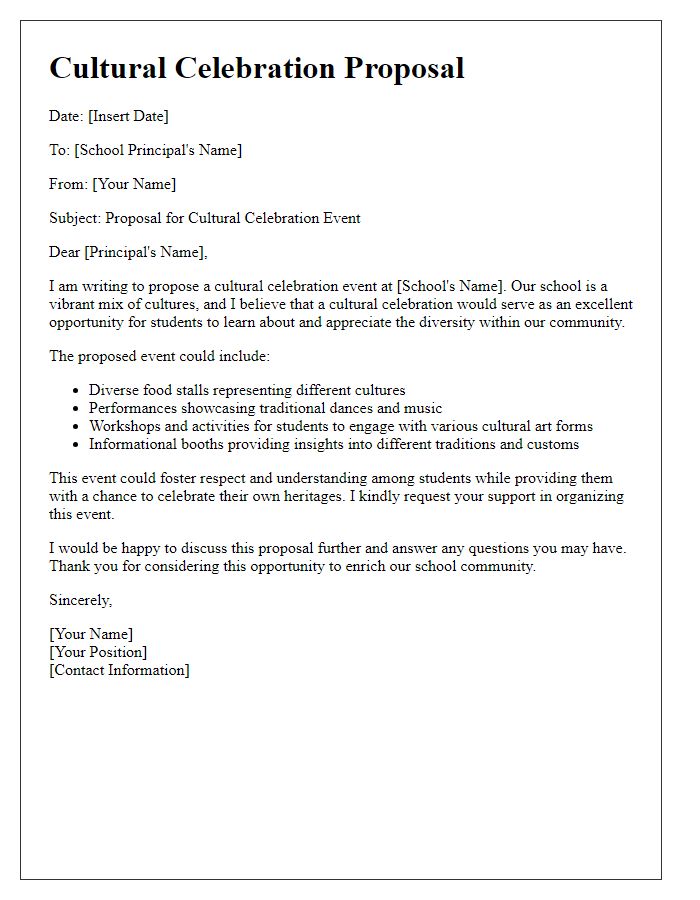 Letter template of cultural celebration proposal for school participation