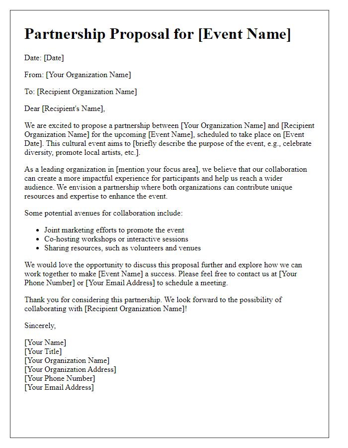 Letter template of cultural event partnership proposal for non-profits