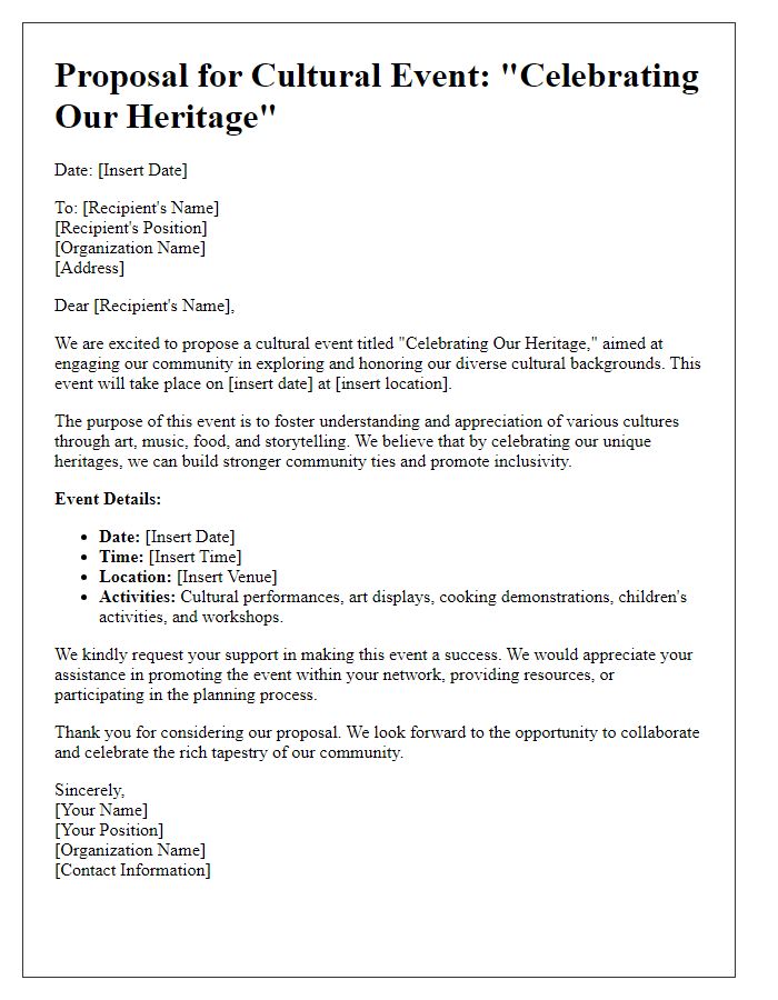 Letter template of cultural event proposal for community engagement