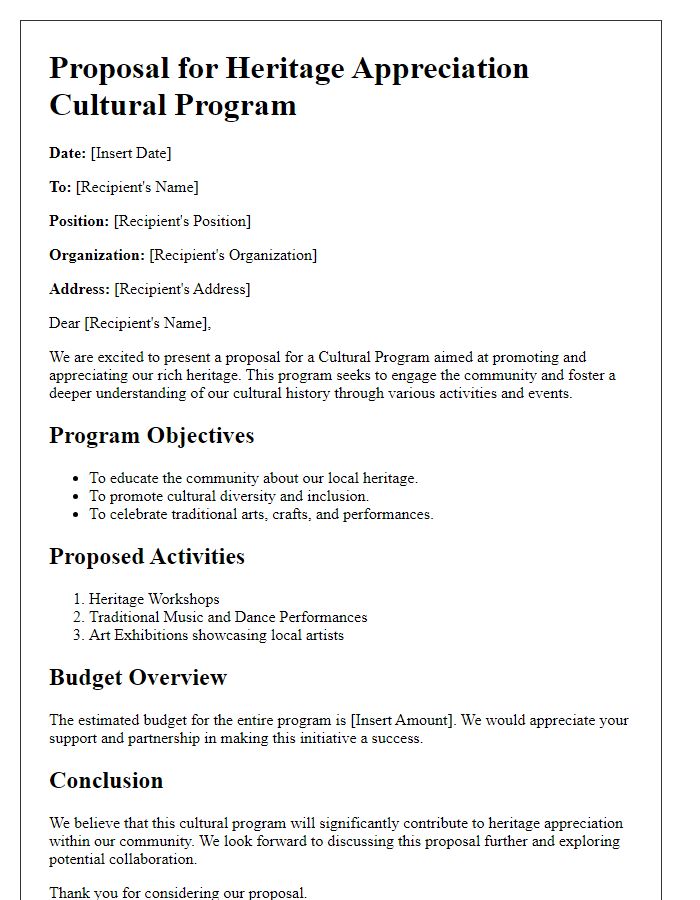 Letter template of cultural program proposal for heritage appreciation