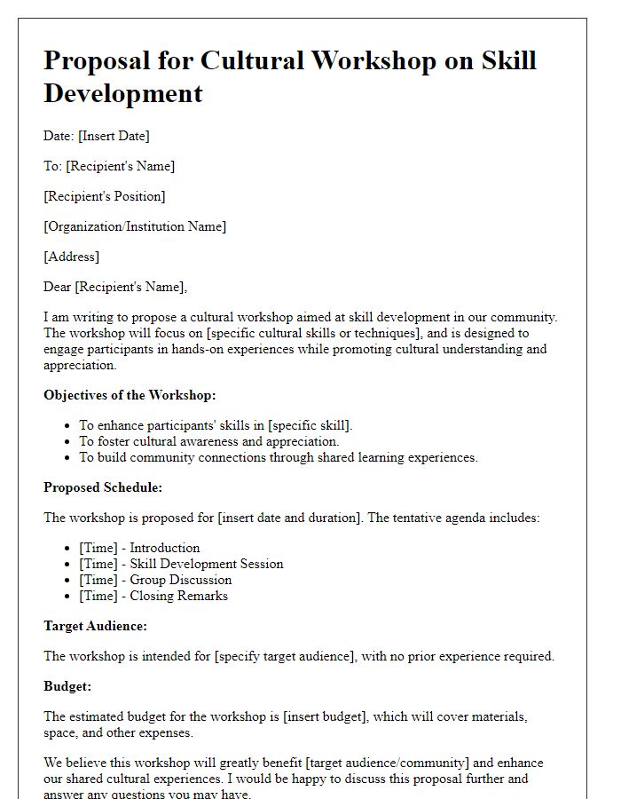 Letter template of cultural workshop proposal for skill development