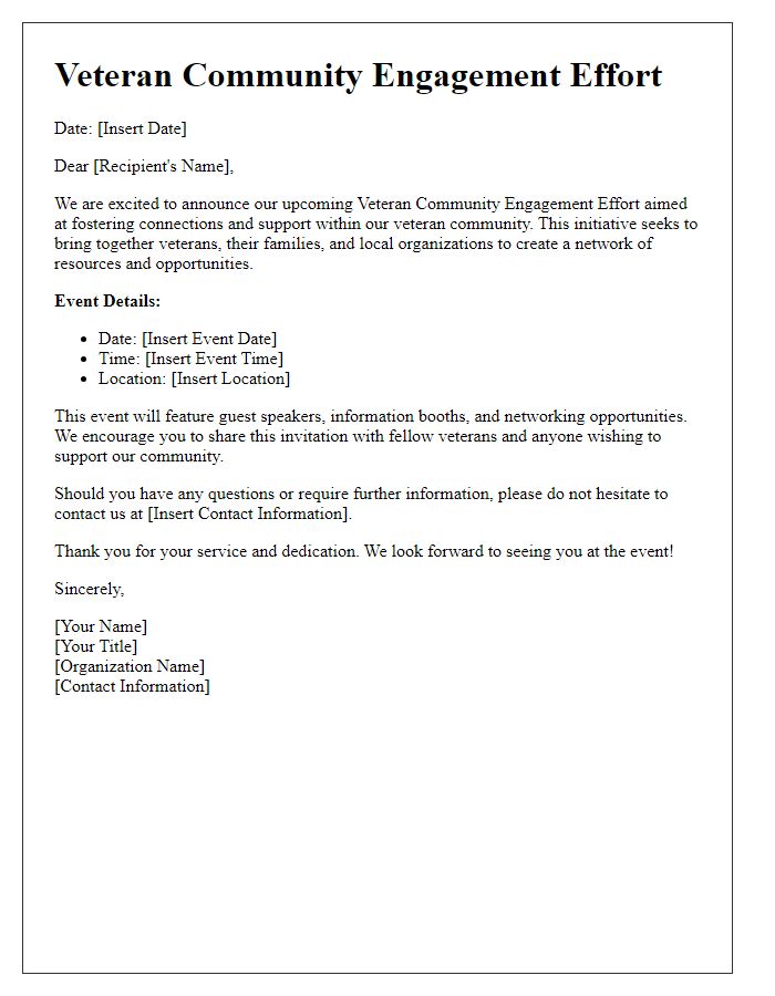 Letter template of veteran community engagement effort