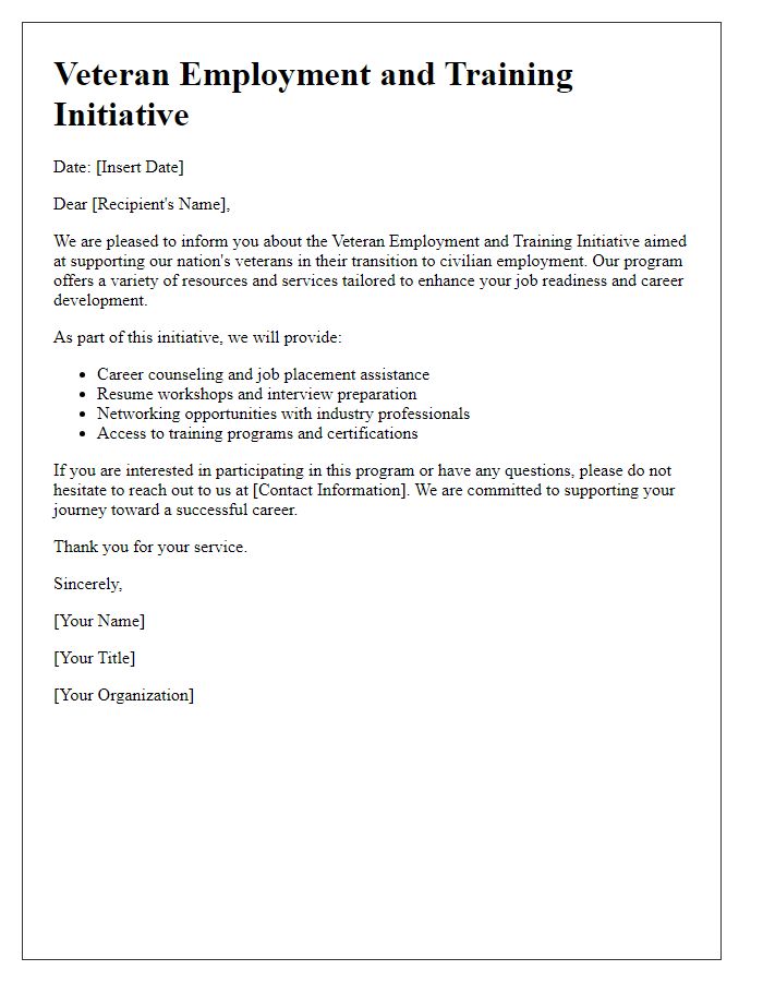 Letter template of veteran employment and training initiative