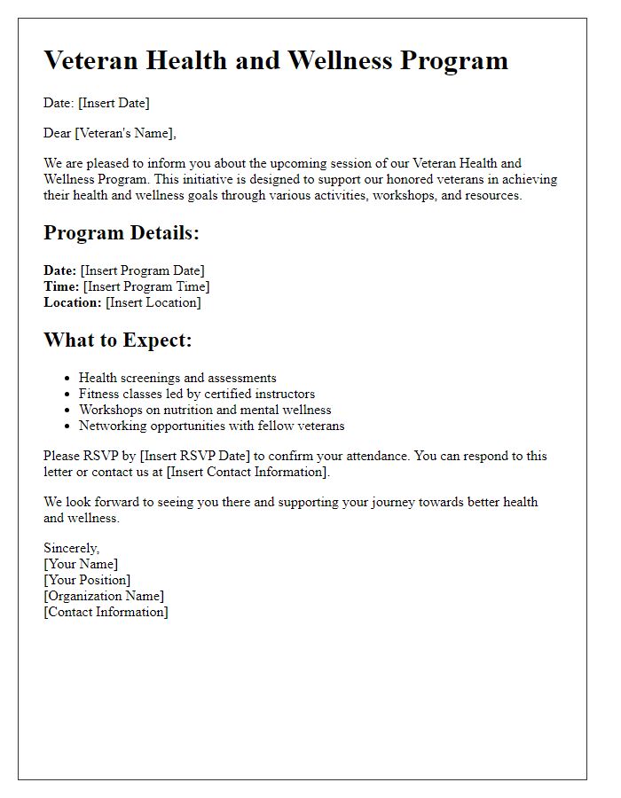 Letter template of veteran health and wellness program