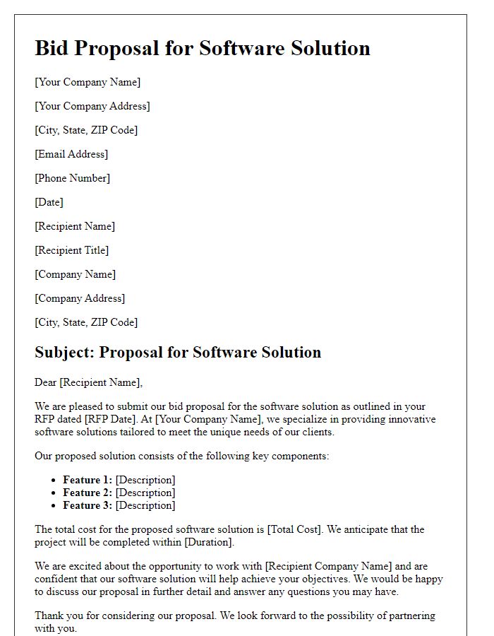 Letter template of bid proposal for software solution