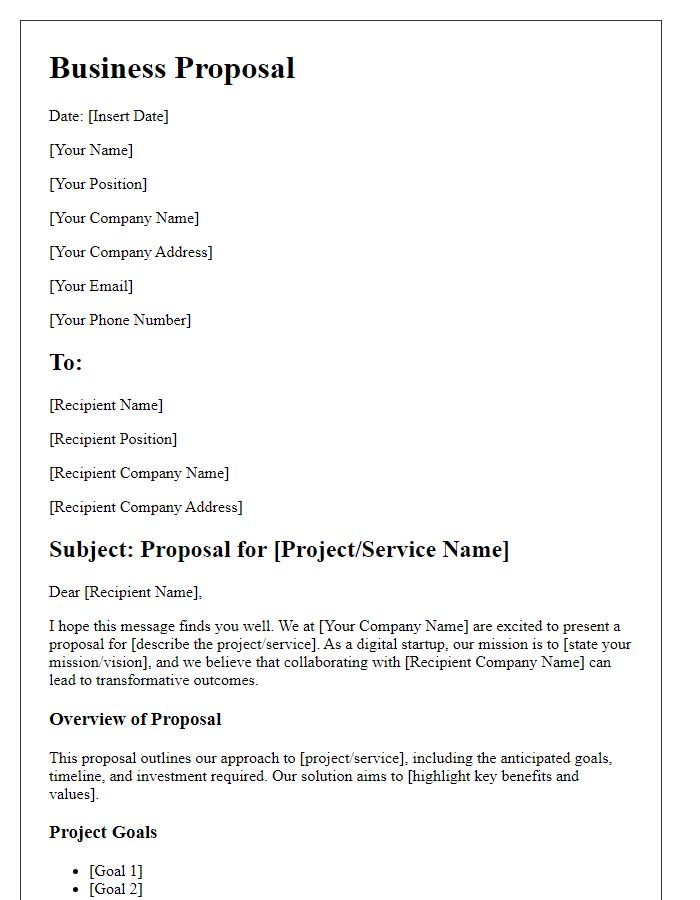 Letter template of business proposal for digital startup