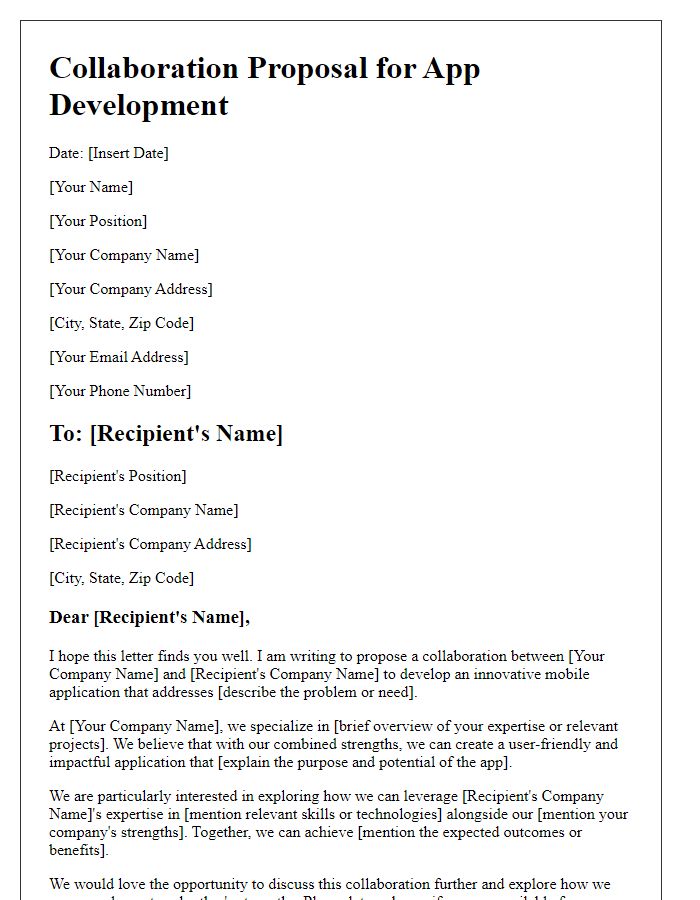 Letter template of collaboration proposal for app development